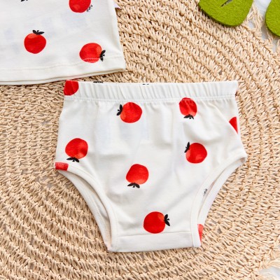 Conj. Blusa e Tapa Fralda Maçãs - Off White e Vermelho